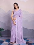 TREANDING CHIFFON EMBROIDERY SEQUENCE WORK SAREE WITH UNSTITCHED BLOUSE PARTY WEAR WHOLESALE PRICE ETHNIC GARMENT (3)