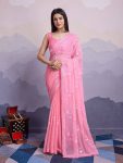 TREANDING CHIFFON EMBROIDERY SEQUENCE WORK SAREE WITH UNSTITCHED BLOUSE PARTY WEAR WHOLESALE PRICE ETHNIC GARMENT 4 (2)