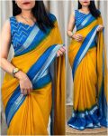 TRENDING CHIFFON WHITE ZARI BORDER SAREE WITH WHITE SEQUENCE  WORK UNSTITCHED BLOUSE YELLOW