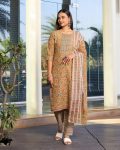 TRENDING COTTON BLEND PRINTED TOP BOTTOM WITH CHANDERI DUPATTA CHIKU