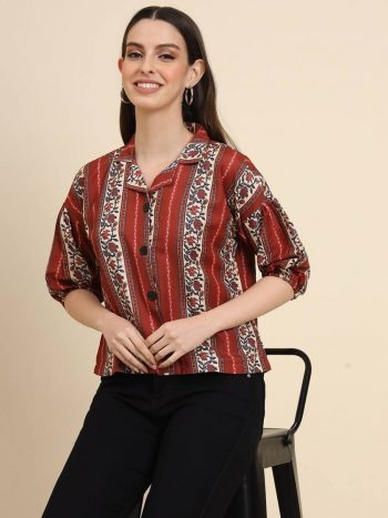 TRENDING COTTON DIGITAL PRINT WORK SHORT SHIRT MAROON