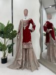 TRENDING GEORGETTE CODING SEQUENCE EMBROIDERY WORK TOP SHARARA WITH DUPATTA PARTY WEAR WHOLESALE PRICE ETHNIC GARMENT (2)