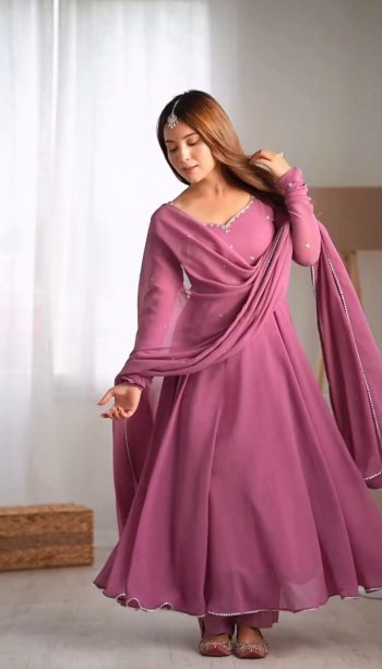 TRENDING GEORGETTE EMBROIDERY WORK FLAIRED GOWN BOTTOM WITH DUPATTA PINK