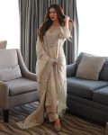 TRENDING GEORGETTE EMBROIDREY SEQUENCE WORK TOP BOTTOM WITH DUPATTA CREAM