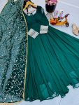 TRENDING GEORGETTE FLAIRED PLAIN GOWN WITH EMBROIDREY LACE WORK DUPATTA PARTY WEAR WHOLESALE PRICE ETHNIC GARMENT 1 (2)