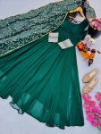 TRENDING GEORGETTE FLAIRED PLAIN GOWN WITH EMBROIDREY LACE WORK DUPATTA PARTY WEAR WHOLESALE PRICE ETHNIC GARMENT 1 (2)