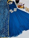 TRENDING GEORGETTE FLAIRED PLAIN GOWN WITH EMBROIDREY LACE WORK DUPATTA PARTY WEAR WHOLESALE PRICE ETHNIC GARMENT (9)