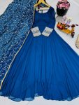 TRENDING GEORGETTE FLAIRED PLAIN GOWN WITH EMBROIDREY LACE WORK DUPATTA PARTY WEAR WHOLESALE PRICE ETHNIC GARMENT (9)