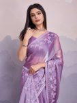 TRENDING JIMMY CHOO EMBROIDERY SEQUENCE WORK SAREE WITH UNSTITCHED BLOUSE PARTY WEAR WHOLESALE PRICE ETHNIC GARMENT (8)