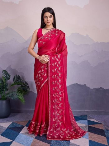 TRENDING JIMMY CHOO EMBROIDERY SEQUENCE WORK SAREE WITH UNSTITCHED BLOUSE RANI