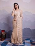 TRENDING JIMMY CHOO EMBROIDERY SEQUENCE WORK SAREE WITH UNSTITCHED BLOUSE PARTY WEAR WHOLESALE PRICE ETHNIC GARMENT (6)