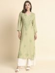 TRENDING LIVA RAYON LUCKNOWI CHIKANKARI WORK ONLY KURTI PARTY WEAR WHOLESALE PRICE ETHNIC GARMENT (1)