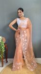 TRENDING ORGANZA EMBROIDERY THREAD AND CUT WORK 1 MINUTE SAREE WITH UNSTITCHED BLOUSE PARTY WEAR WHOLESALE PRICE ETHNIC GARMENT (11)
