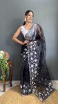 TRENDING ORGANZA EMBROIDERY THREAD AND CUT WORK 1 MINUTE SAREE WITH UNSTITCHED BLOUSE PARTY WEAR WHOLESALE PRICE ETHNIC GARMENT (2)