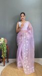 TRENDING ORGANZA EMBROIDERY THREAD AND CUT WORK 1 MINUTE SAREE WITH UNSTITCHED BLOUSE PARTY WEAR WHOLESALE PRICE ETHNIC GARMENT (6)