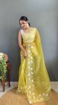 TRENDING ORGANZA EMBROIDERY THREAD AND CUT WORK 1 MINUTE SAREE WITH UNSTITCHED BLOUSE PARTY WEAR WHOLESALE PRICE ETHNIC GARMENT (9)