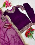 TRENDING VELVET EMBROIDERY WORK TOP BOTTOM WITH DUPATTA PARTY WEAR WHOLESALE PRICE ETHNIC GARMENT (2)