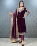 TRENDING VELVET EMBROIDERY WORK TOP BOTTOM WITH DUPATTA PARTY WEAR WHOLESALE PRICE ETHNIC GARMENT (2)