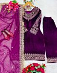 TRENDING VELVET EMBROIDERY WORK TOP BOTTOM WITH DUPATTA PARTY WEAR WHOLESALE PRICE ETHNIC GARMENT (2)