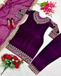 TRENDING VELVET EMBROIDERY WORK TOP BOTTOM WITH DUPATTA PARTY WEAR WHOLESALE PRICE ETHNIC GARMENT (2)