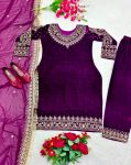 TRENDING VELVET EMBROIDERY WORK TOP BOTTOM WITH DUPATTA PARTY WEAR WHOLESALE PRICE ETHNIC GARMENT (2)