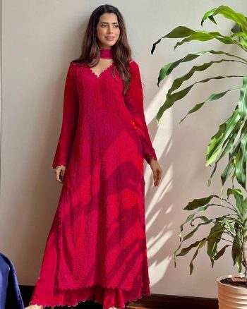 TRENDY GEORGETTE EMBROIDERY THREAD WORK TOP PALAZZO WITH DUPATTA RED