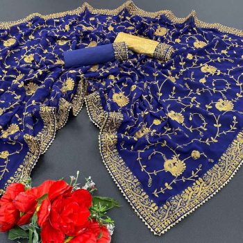 WEDDING PURPOSE COLLECTION GEORGETTE FABRIC WITH EMBROIDERY WORK ON ALL OVER SAREE  BLUE