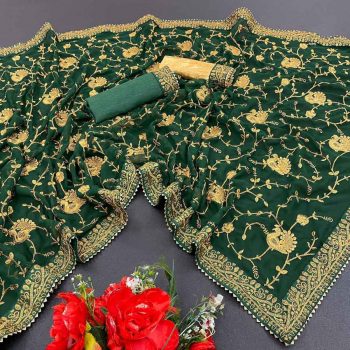 WEDDING PURPOSE COLLECTION GEORGETTE FABRIC WITH EMBROIDERY WORK ON ALL OVER SAREE  MAHENDI