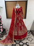 WEDDING WEAR GEORGETTE SEQUENCE EMBROIDERY WORK TOP LEHENGA WITH DUPATTA RED
