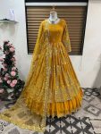 WEDDING WEAR GEORGETTE SEQUENCE EMBROIDERY WORK TOP LEHENGA WITH DUPATTA PARTY WEAR WHOLESALE PRICE ETHNIC GARMENT (9)