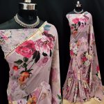 FANCY GEORGETTE WITH FLORAL PRINTED SAREE WITH UNSTICTHED BLOUSE PEACH