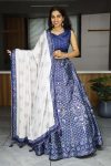 ATTRACTIVE ART SILK PRINT WITH GOTA PATTI WORK LEHENGA CHOLI WITH DUPATTA NAVY BLUE
