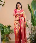 ATTRACTIVE BANARASI SILK ZARI WORK SAREE WITH UNSTITCHED BLOUSE FESTIVAL WEAR WHOLESALE PRICE ETHNIC GARMENT (6)