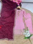 ATTRACTIVE CHINON EMBROIDERY WORK TOP BOTTOM WITH DUPATTA CASUAL WEAR WHOLESALE PRICE ETHNIC GARMENT (2)