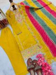 ATTRACTIVE CHINON SILK EMBROIDERY SEQUENCE WORK TOP BOTTOM WITH DUPATTA FESTIVAL WEAR WHOLESALE PRICE ETHNIC GARMENT (5)