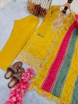 ATTRACTIVE CHINON SILK EMBROIDERY SEQUENCE WORK TOP BOTTOM WITH DUPATTA FESTIVAL WEAR WHOLESALE PRICE ETHNIC GARMENT (5)