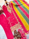 ATTRACTIVE CHINON SILK EMBROIDERY SEQUENCE WORK TOP BOTTOM WITH DUPATTA FESTIVAL WEAR WHOLESALE PRICE ETHNIC GARMENT (4)