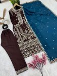 ATTRACTIVE CHINON SILK EMBROIDERY SEQUENCE WORK TOP BOTTOM WITH DUPATTA FESTIVAL WEAR WHOLESALE PRICE ETHNIC GARMENT (6)