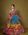 ATTRACTIVE COTTON KALAMKARI PRINT WORK LEHENGA CHOLI WITH DUPATTA SKY