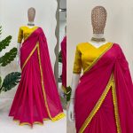 ATTRACTIVE COTTON LACE WITH LATKAN ON PALLU WORK SAREE WITH UNSTITCHED BLOUSE FESTIVAL WEAR WHOLESALE PRICE ETHNIC GARMENT (4)