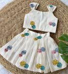 ATTRACTIVE COTTON THREAD WORK KIDS TOP WITH SKIRT PARTY WEAR WHOLESALE PRICE ETHNIC GARMENT (2)