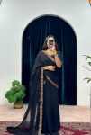 ATTRACTIVE GEORGETTE PLATES GOWN WITH EMBROIDERY WORK DUPATTA ATTACHED GOWN SAREE BLACK