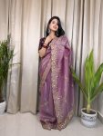 ATTRACTIVE GOLD CRUSH EMBROIDERY SEQUENCE WORK SAREE WITH STITCHED BLOUSE PARTY WEAR WHOLEALE PRICE ETHNIC GARMENT 1 (13)