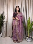 ATTRACTIVE GOLD CRUSH EMBROIDERY SEQUENCE WORK SAREE WITH STITCHED BLOUSE PARTY WEAR WHOLEALE PRICE ETHNIC GARMENT 1 (13)