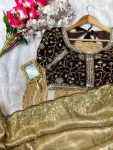 ATTRACTIVE GOLD CRUSH EMBROIDERY SEQUENCE WORK SAREE WITH STITCHED BLOUSE PARTY WEAR WHOLEALE PRICE ETHNIC GARMENT (2)