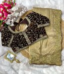 ATTRACTIVE GOLD CRUSH EMBROIDERY SEQUENCE WORK SAREE WITH STITCHED BLOUSE PARTY WEAR WHOLEALE PRICE ETHNIC GARMENT (2)