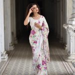 ATTRACTIVE JAPAN SATIN PRINT WORK SAREE WITH UNSTITCHED BLOUSE PURPLE
