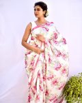 ATTRACTIVE JAPAN SATIN PRINT WORK SAREE WITH UNSTITCHED BLOUSE FESTIVAL WEAR WHOLESALE PRICE ETHNIC GARMENT (6)