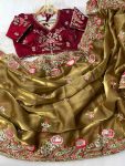 ATTRACTIVE JIMMY CHOO EMBROIDERY SEQUENCE BORDER CUT WORK SAREE WITH STITCHED BLOUSE PARTY WEAR WHOLESALE PRICE ETHNIC GARMENT (11)