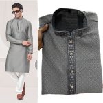 ATTRACTIVE SILK JACQUARD EMBROIDERY WORK MENS KURTA PAJAMA FESTIVAL WEAR WHOLESALER PRICE ETHNIC GARMENT (7)